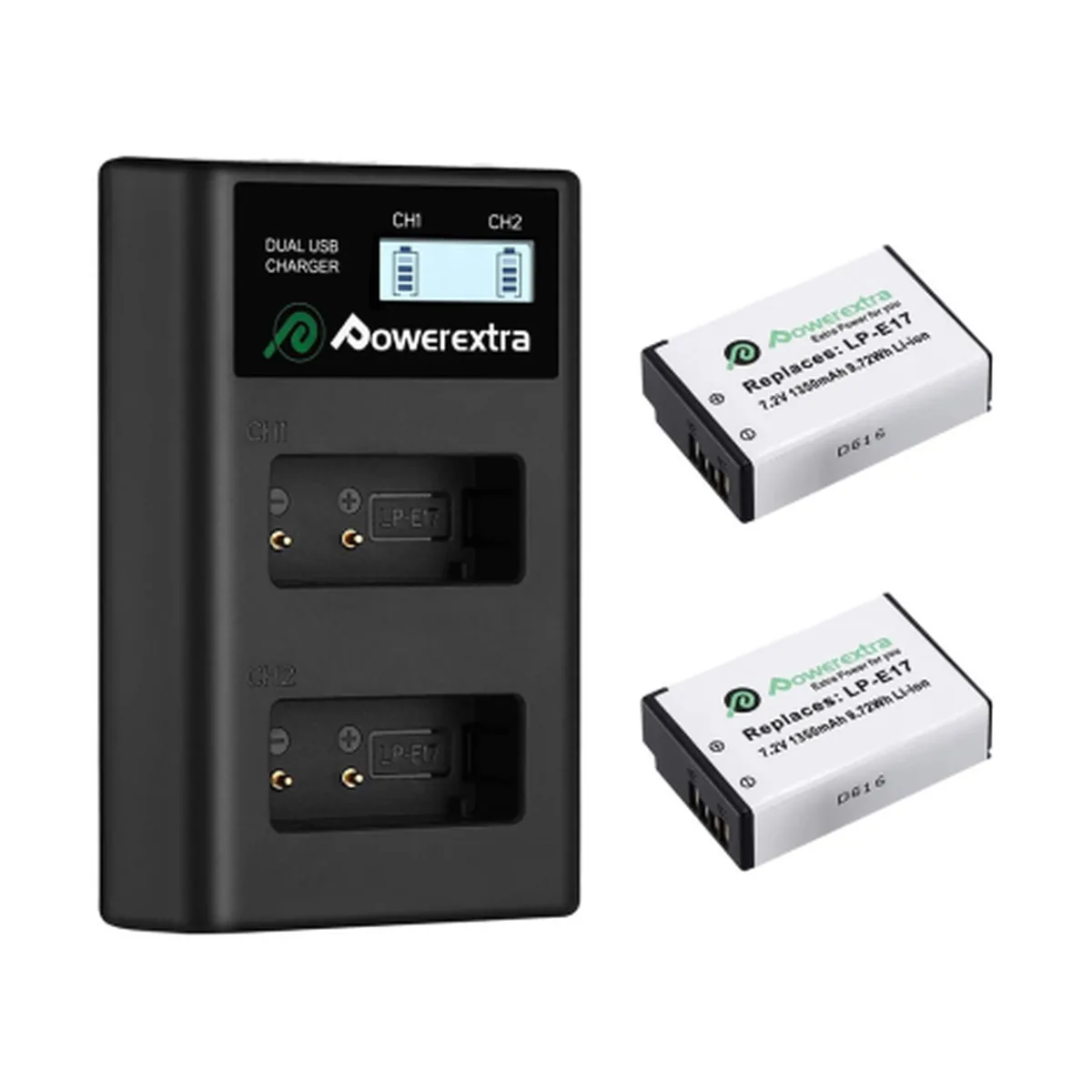 Kit de 2 baterías Powerextra LP-E17 con cargador doble